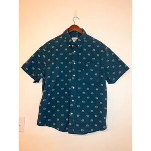 Goodfellow & Co Mens XL Slim Fit Short Sleeve Button Down Shirt Teal Blue Print